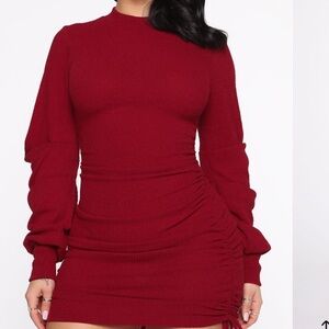 Ruched Burgundy Dress